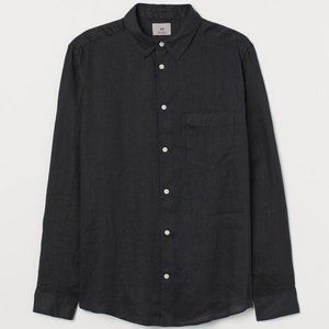 H&M Black Long Sleeve Linen Shirt, Sz XS